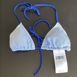 Blue seersucker triangle bikini top